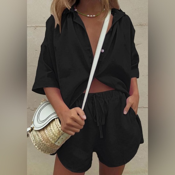 Fixmatti Women 2 Piece Outfit Summer Short Sleeve Top and Shorts Sweatsuit Set - Picture 3 of 7